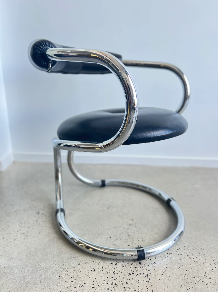 Vintage leather deals and chrome chairs