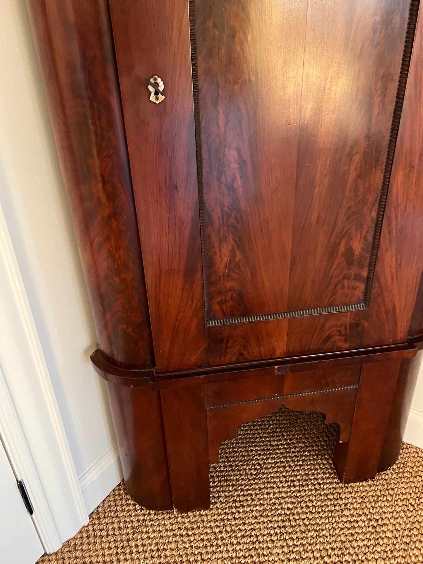 Antique Flambe Mahogany Corner Cabinet