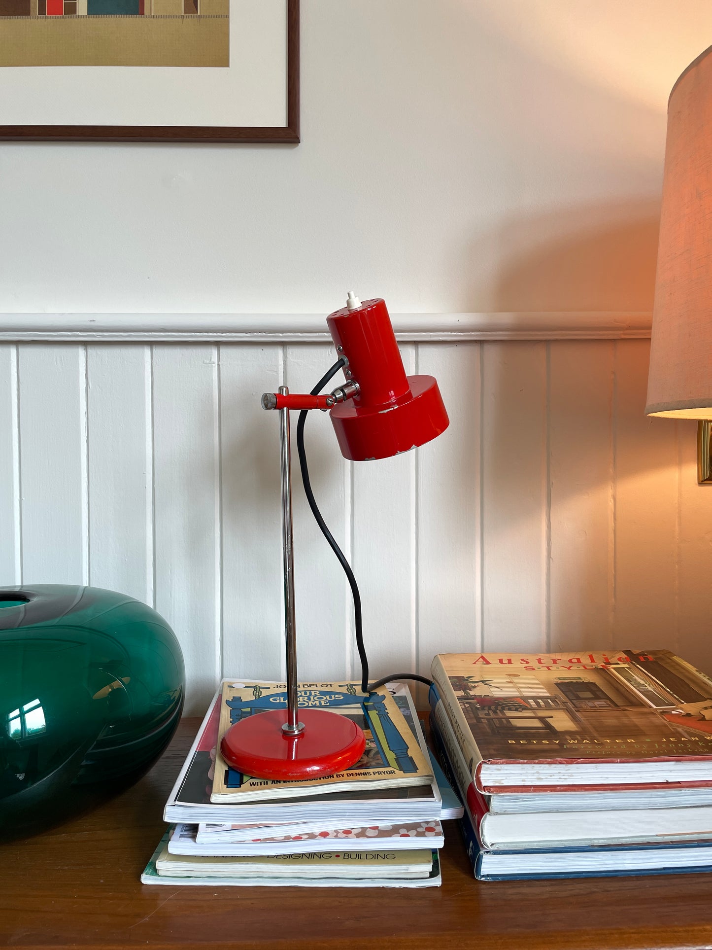 Mid Century red enamel desk lamp