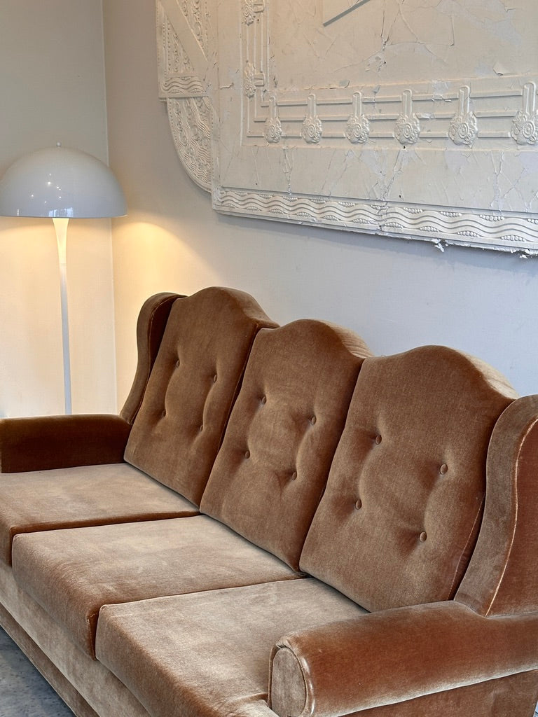 Classic 60's Caramel Velvet Sofa