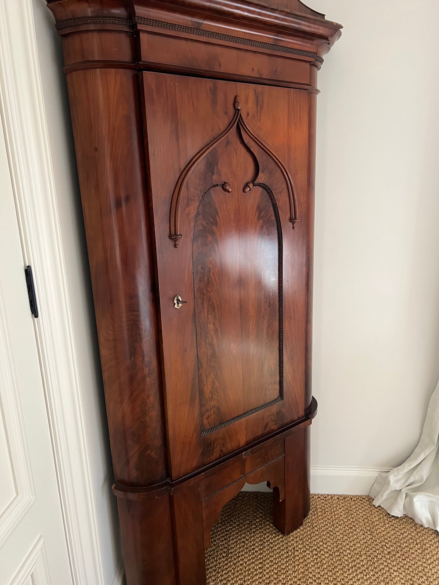 Antique Flambe Mahogany Corner Cabinet