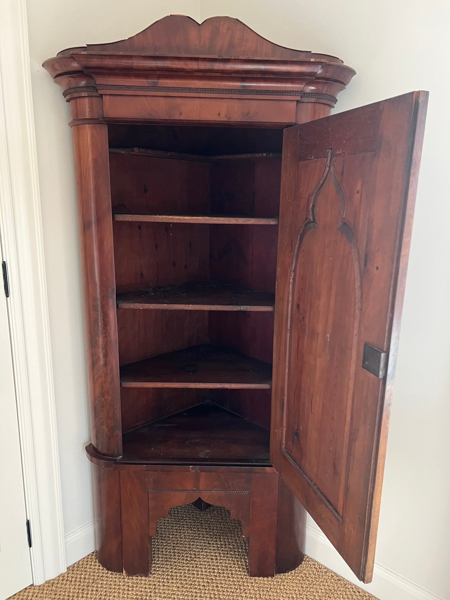 Antique Flambe Mahogany Corner Cabinet