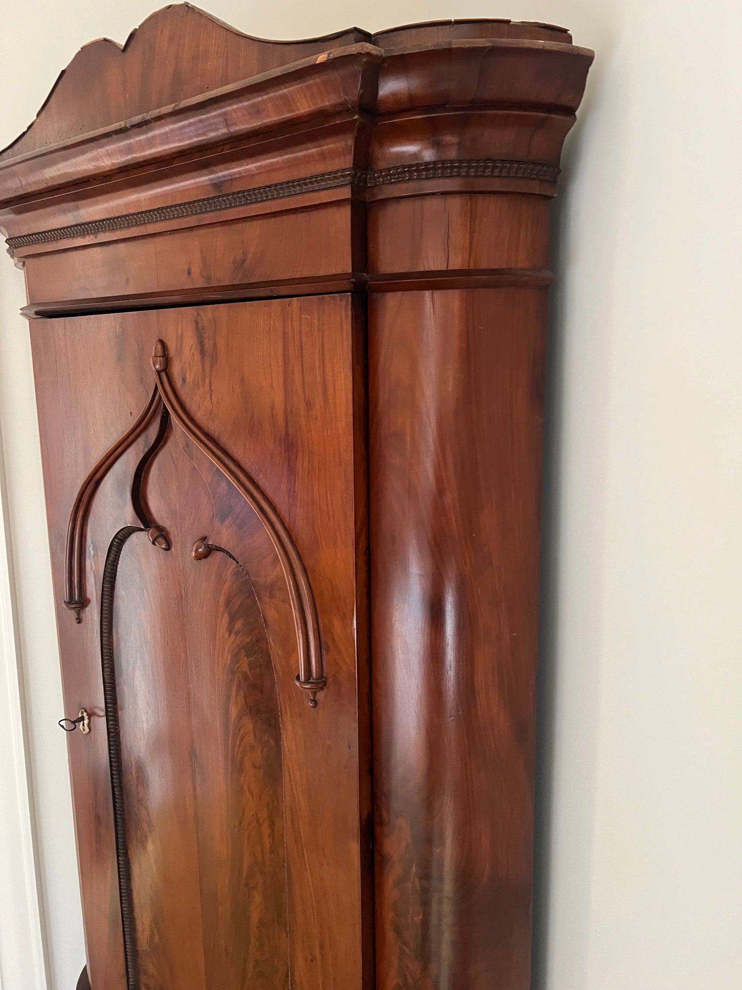 Antique Flambe Mahogany Corner Cabinet