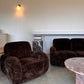 Italian Mid Century Vintage Chocolate Velvet Lounge Suite + Armchair