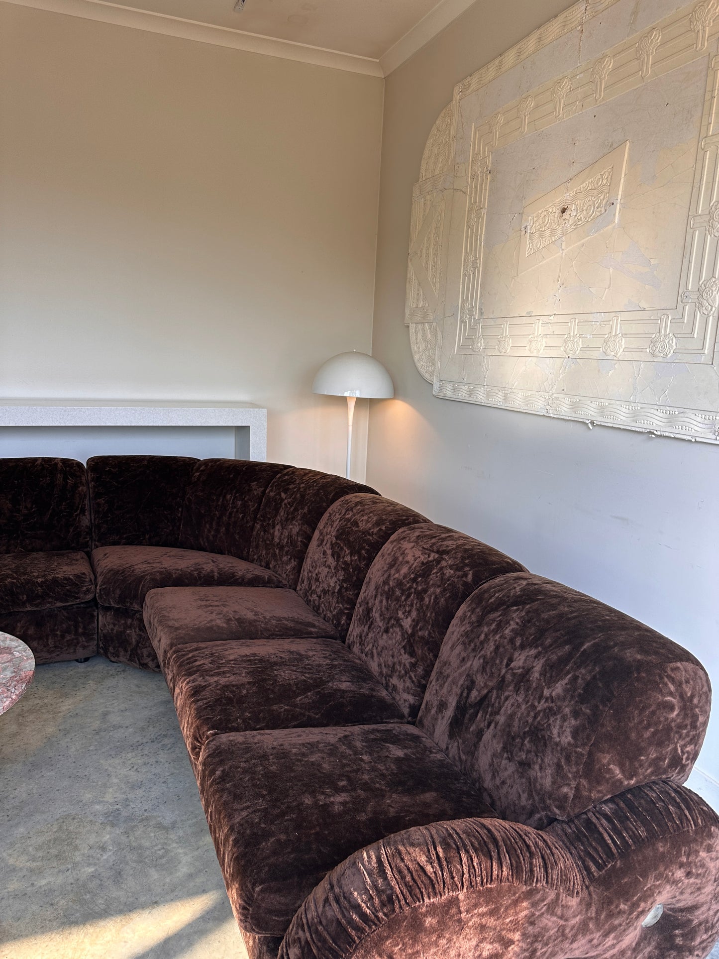 Italian Mid Century Vintage Chocolate Velvet Lounge Suite + Armchair