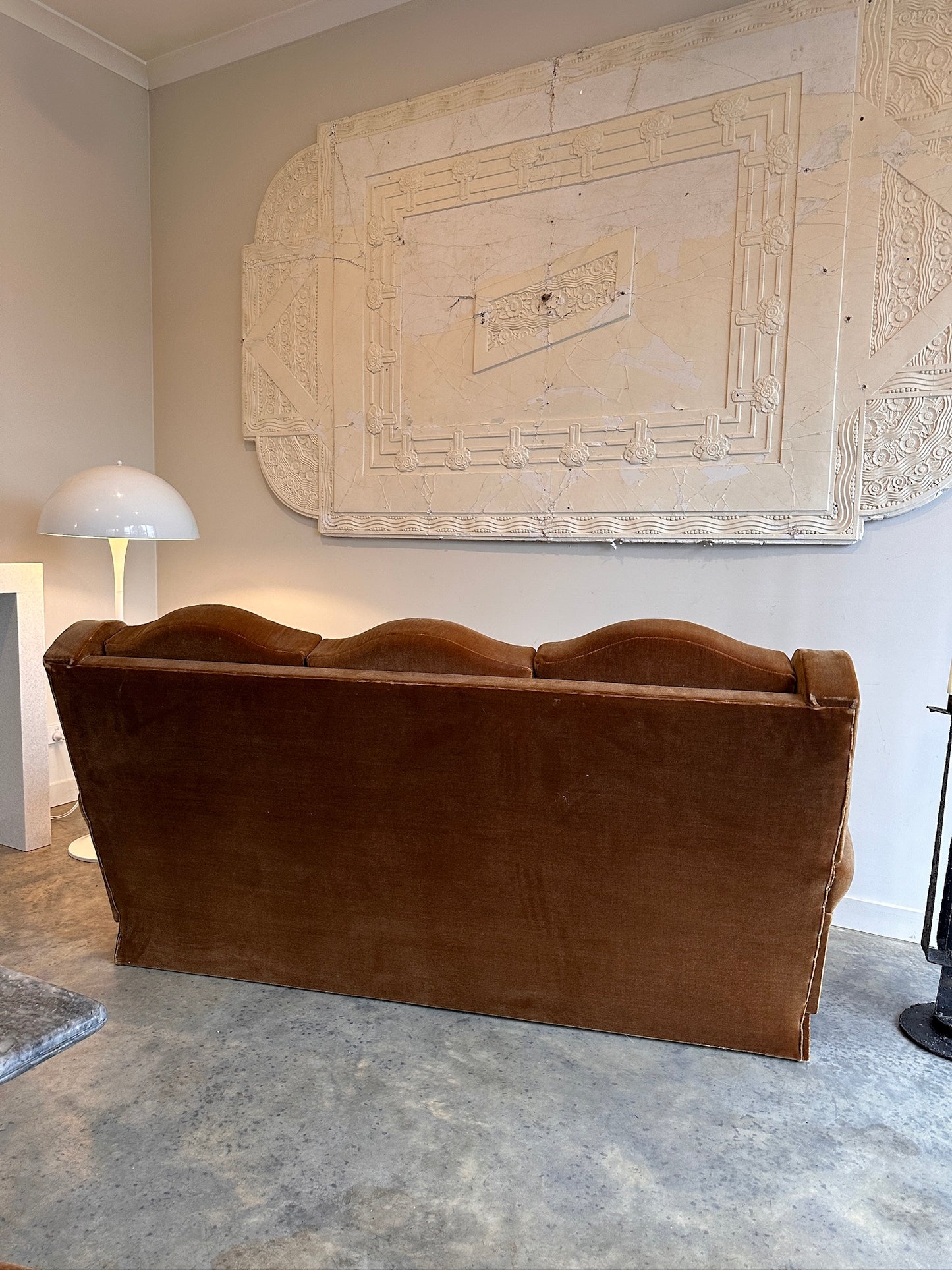 Classic 60's Caramel Velvet Sofa