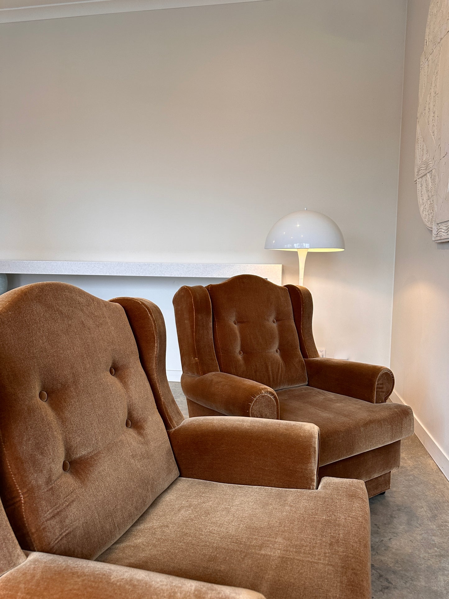 Classic 60's Caramel Velvet Armchairs