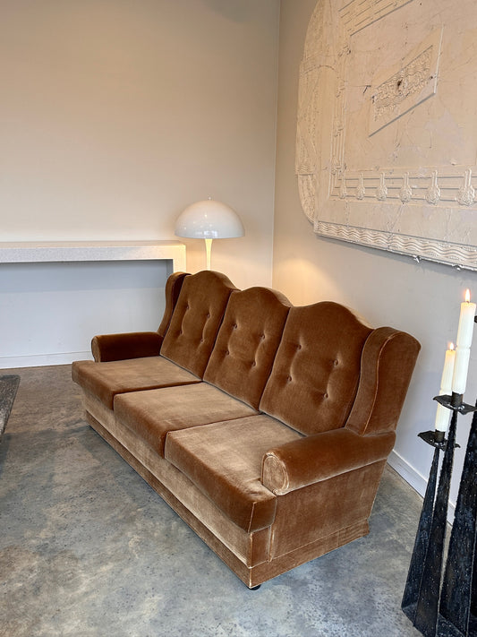 Classic 60's Caramel Velvet Sofa