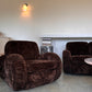 Italian Mid Century Vintage Chocolate Velvet Lounge Suite + Armchair