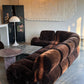 Italian Mid Century Vintage Chocolate Velvet Lounge Suite + Armchair