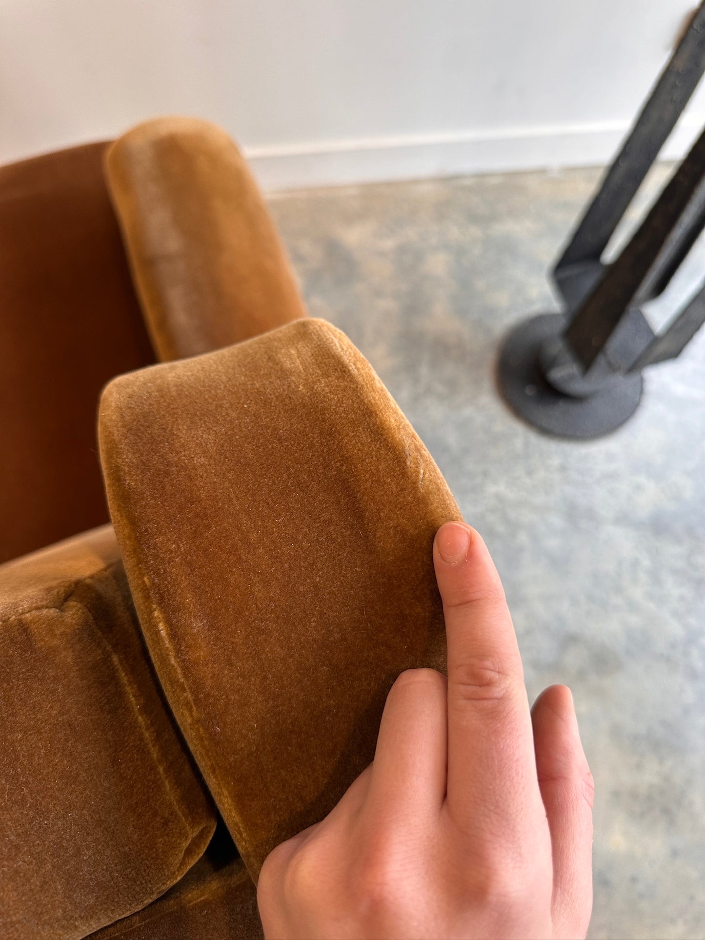 Classic 60's Caramel Velvet Sofa