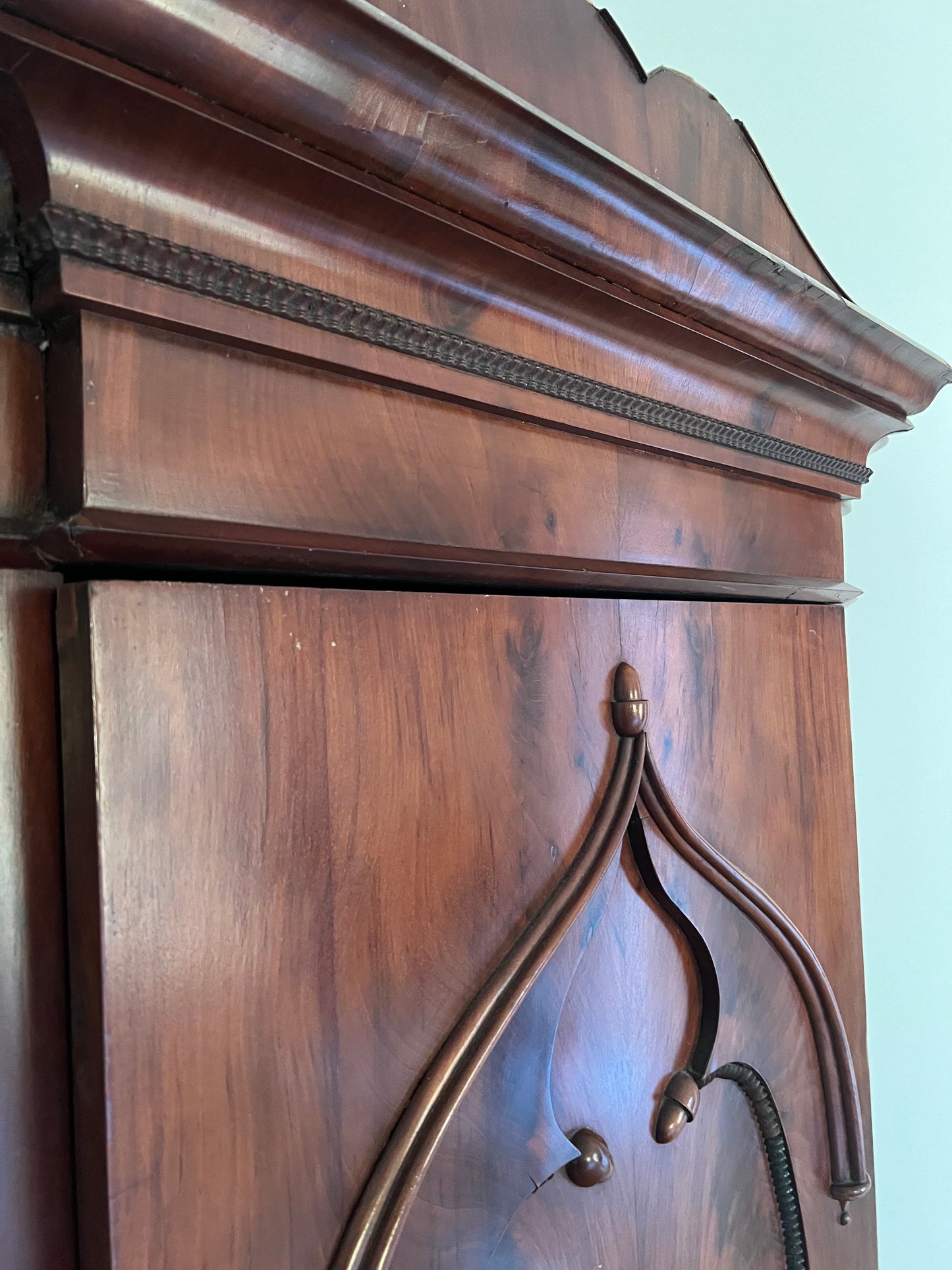 Antique Flambe Mahogany Corner Cabinet