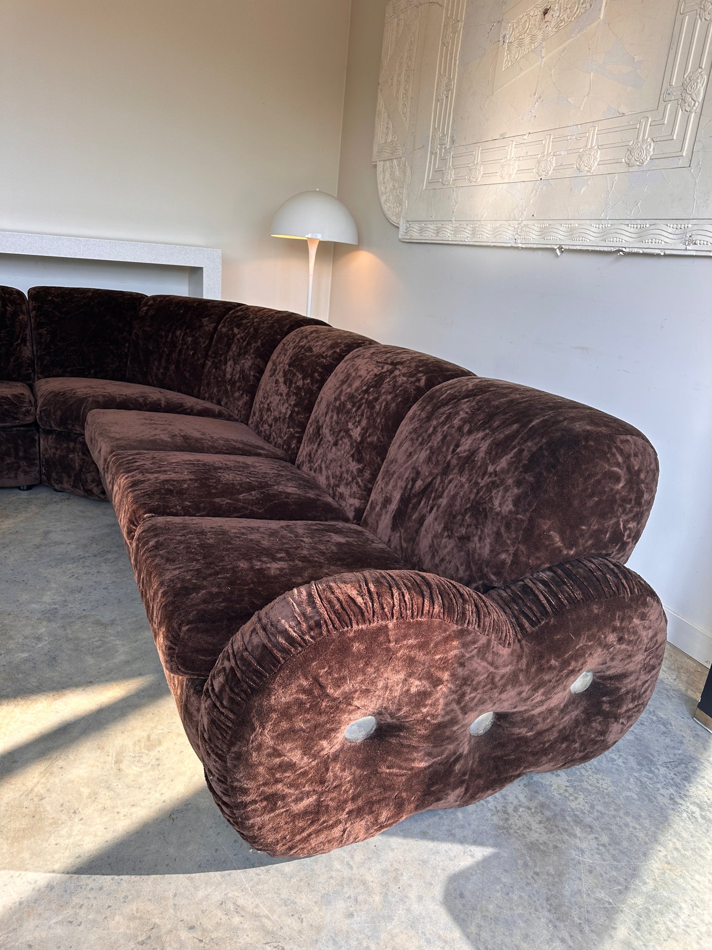 Italian Mid Century Vintage Chocolate Velvet Lounge Suite + Armchair