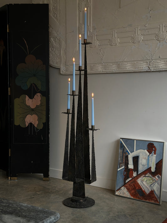 Brutalist Torched & Welded Steel Candelabra - Standing