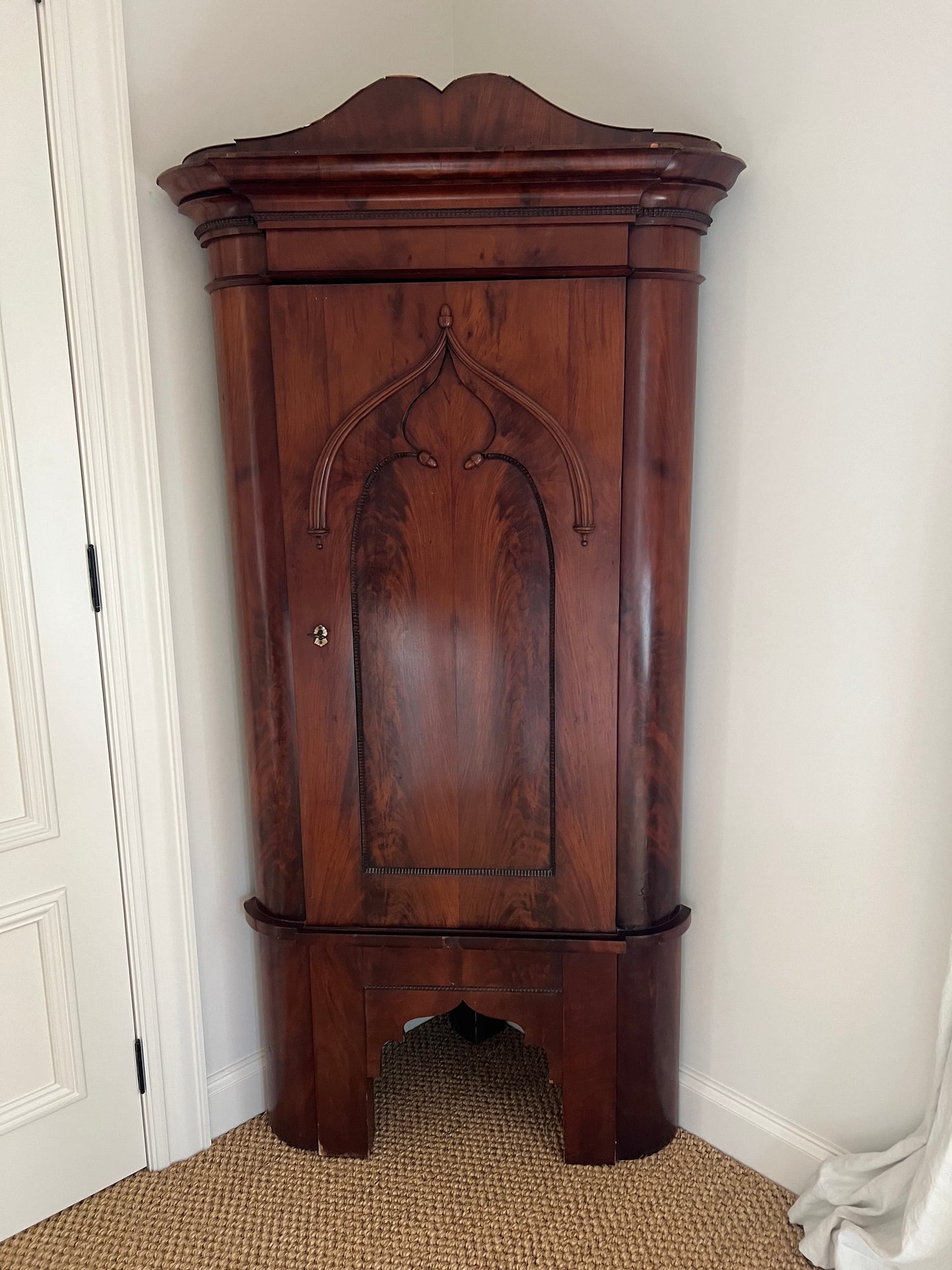 Antique Flambe Mahogany Corner Cabinet