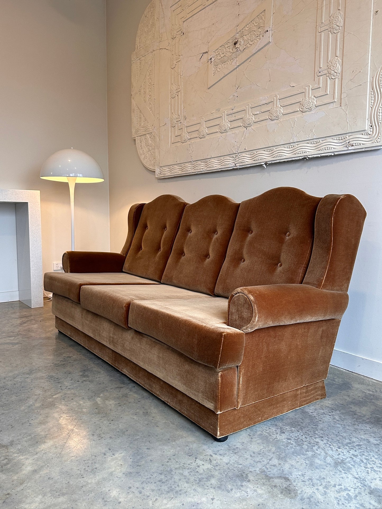 Classic 60's Caramel Velvet Sofa