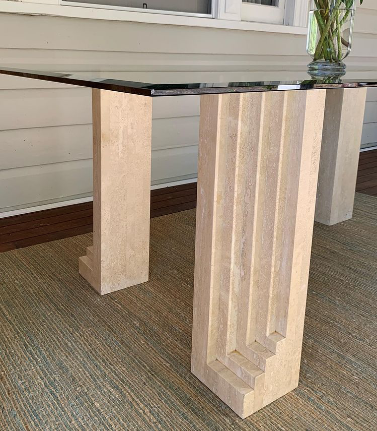 Vintage Travertine & Glass Dining Table