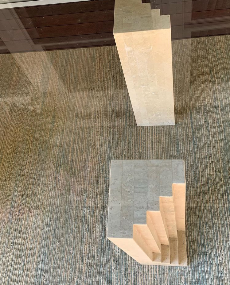 Vintage Travertine & Glass Dining Table