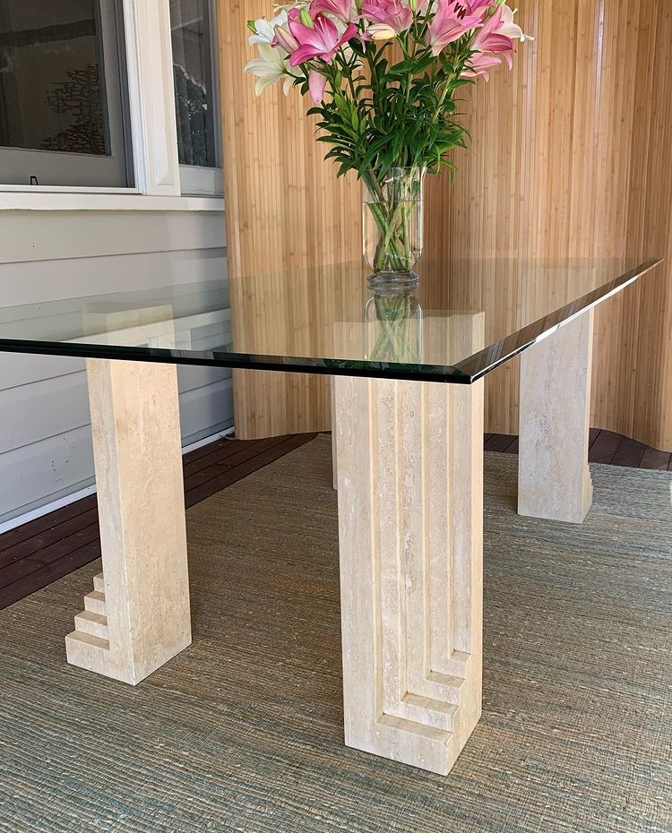 Vintage Travertine & Glass Dining Table