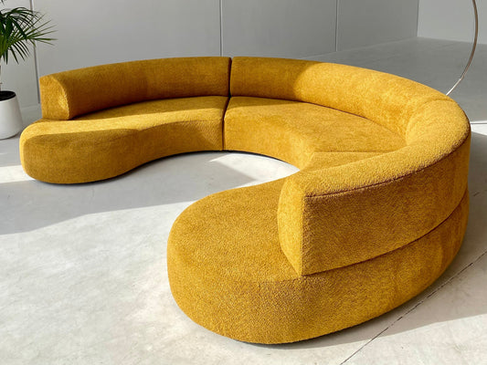 Custom Ottoman - Curved Mustard Bouclé Sofa Set