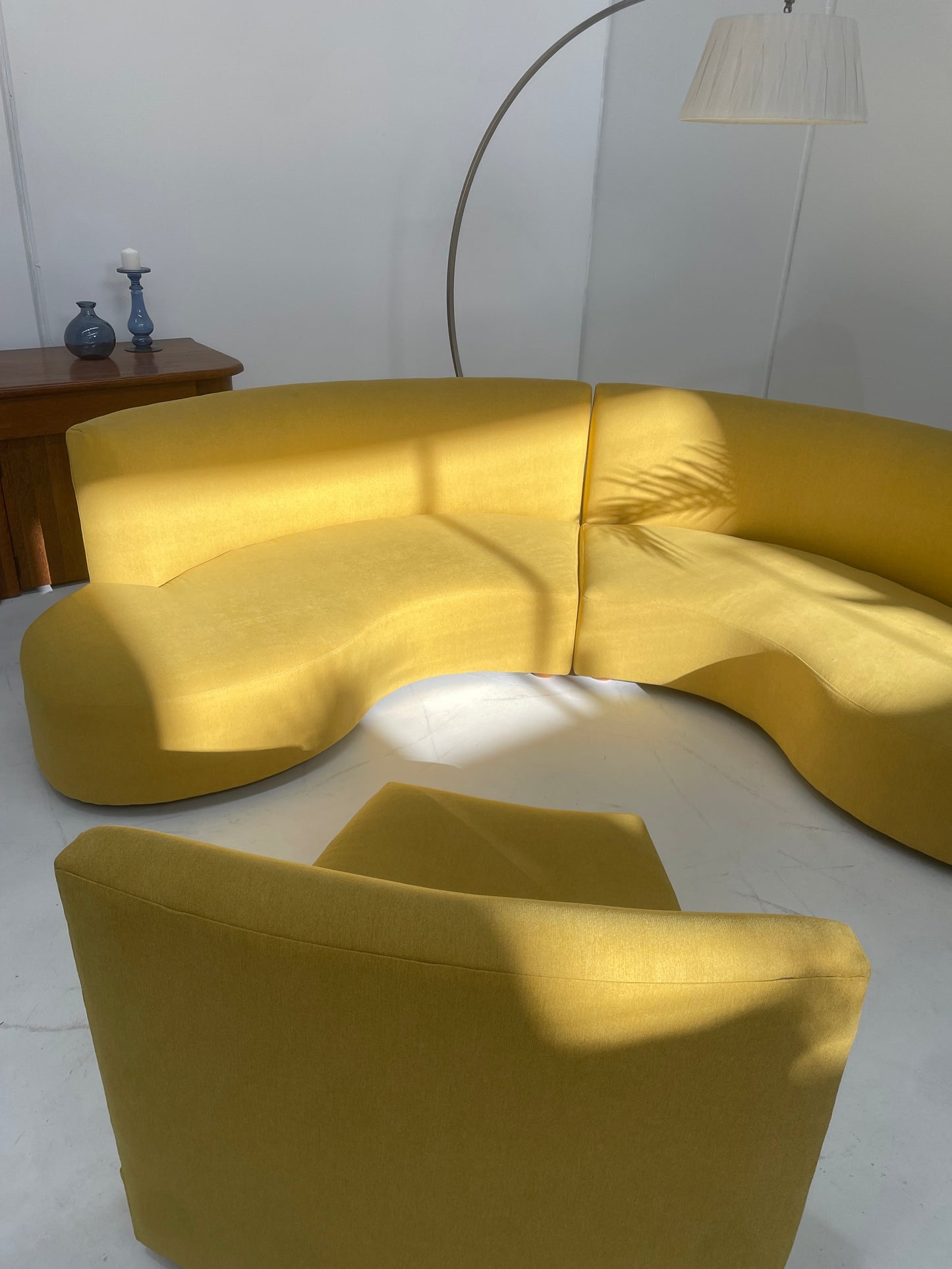 Curved Large Three-Piece Yellow Sofa Set