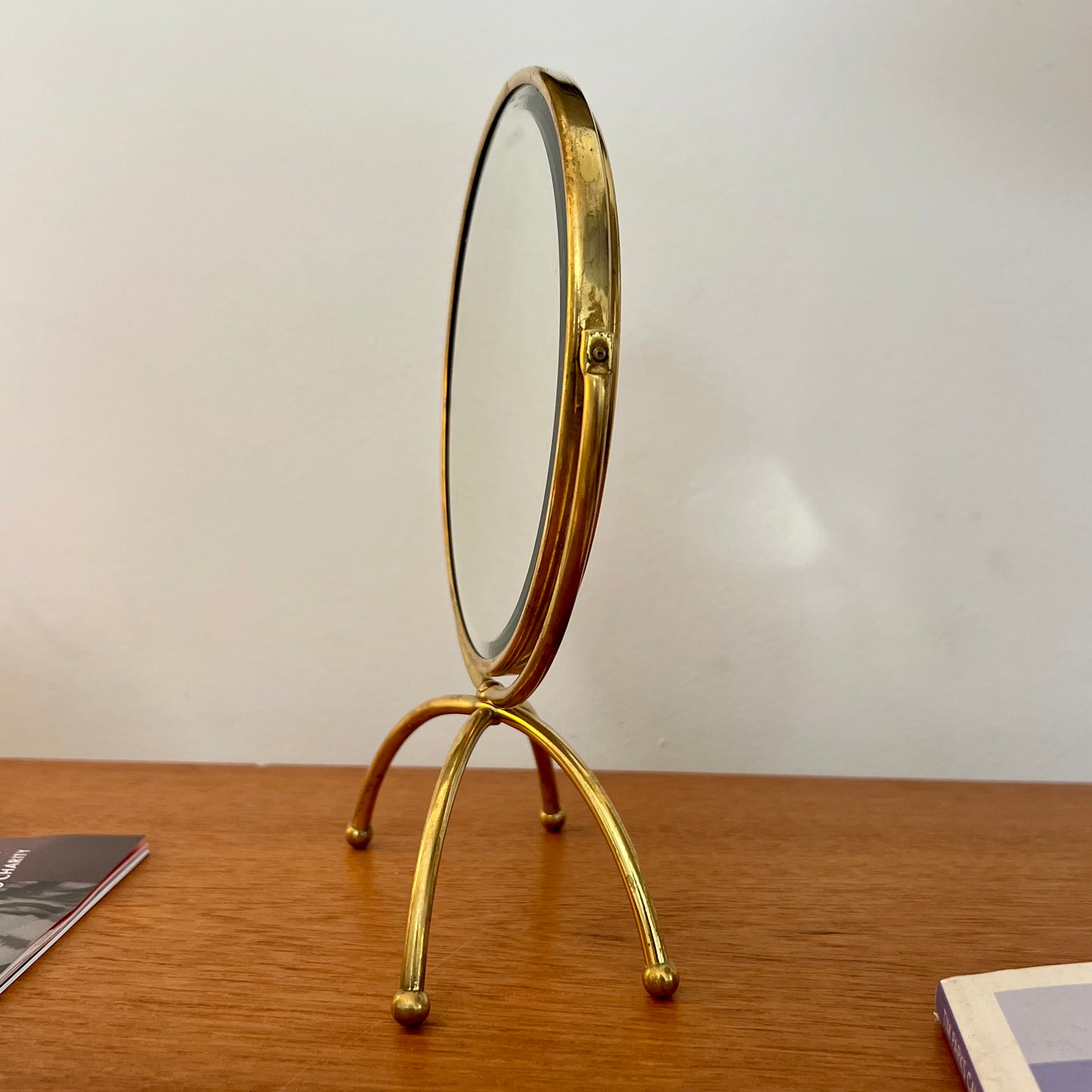 Mid Century Swedish Brass Table Mirror