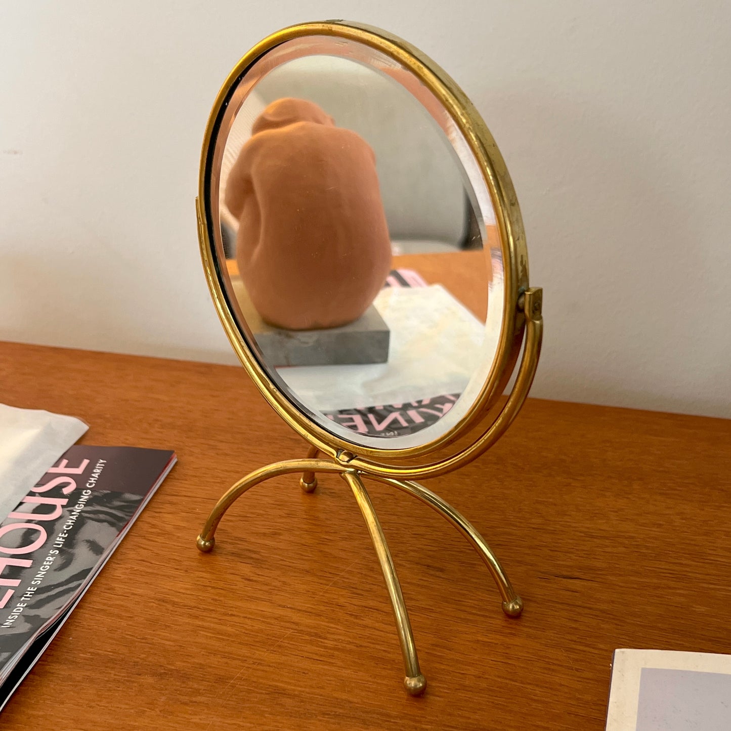 Mid Century Swedish Brass Table Mirror