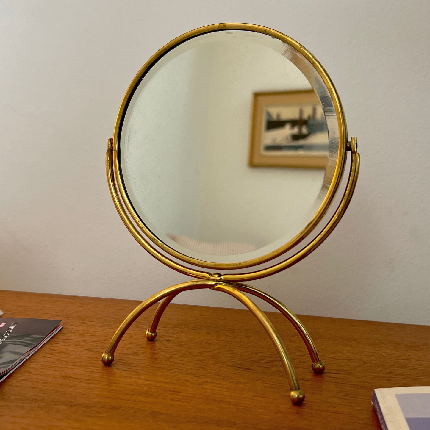 Mid Century Swedish Brass Table Mirror