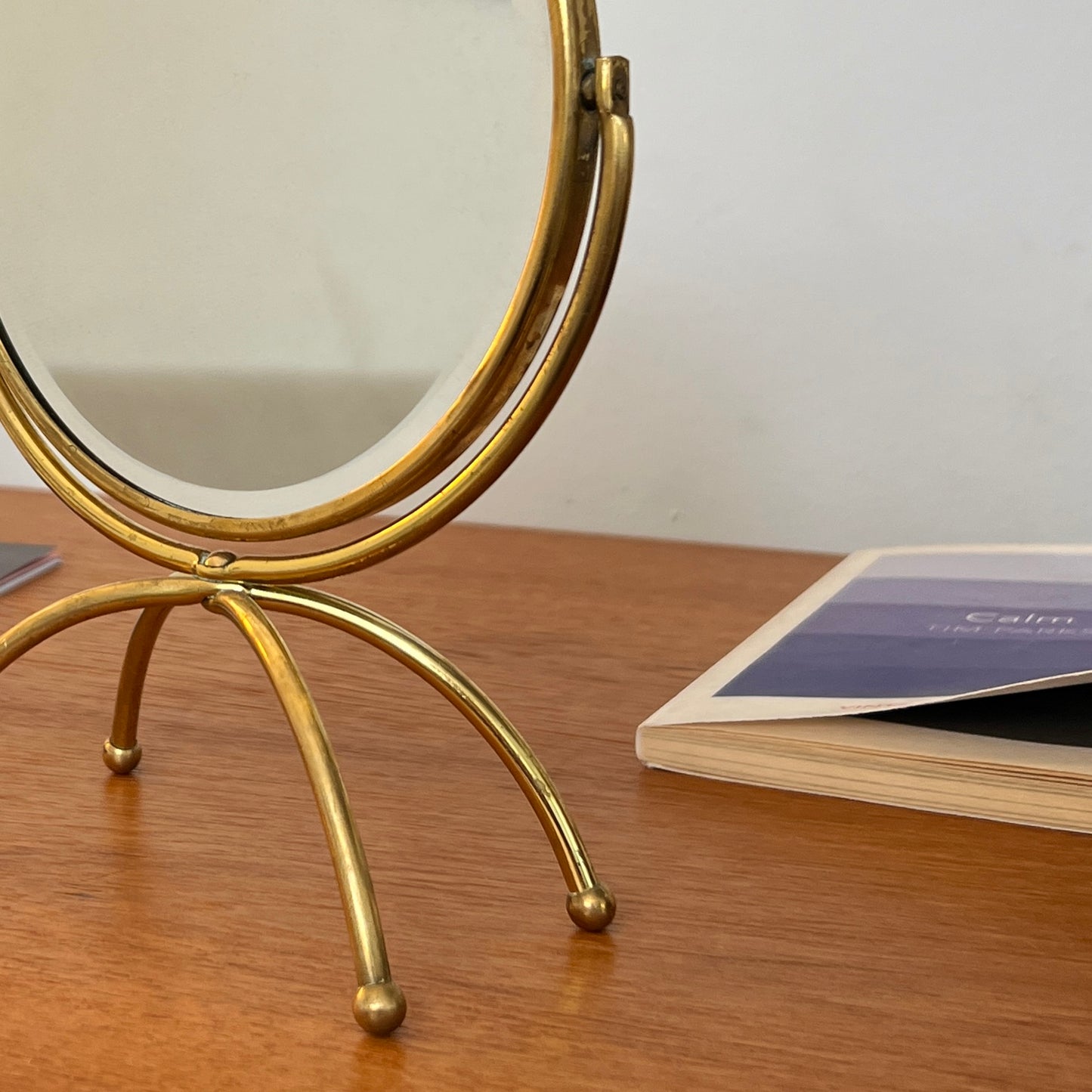 Mid Century Swedish Brass Table Mirror