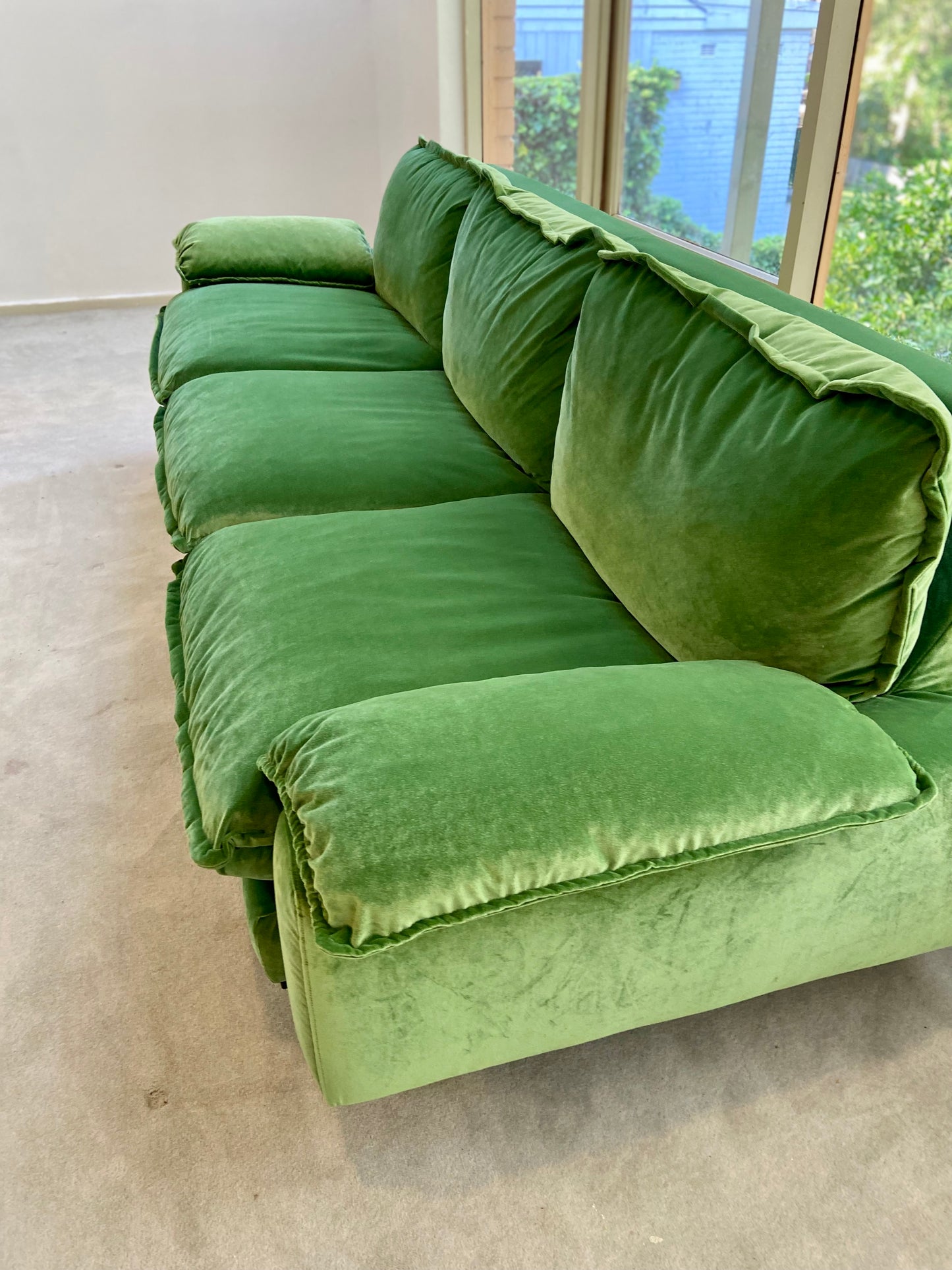 Green Velvet Retro Sofa - Four Seater