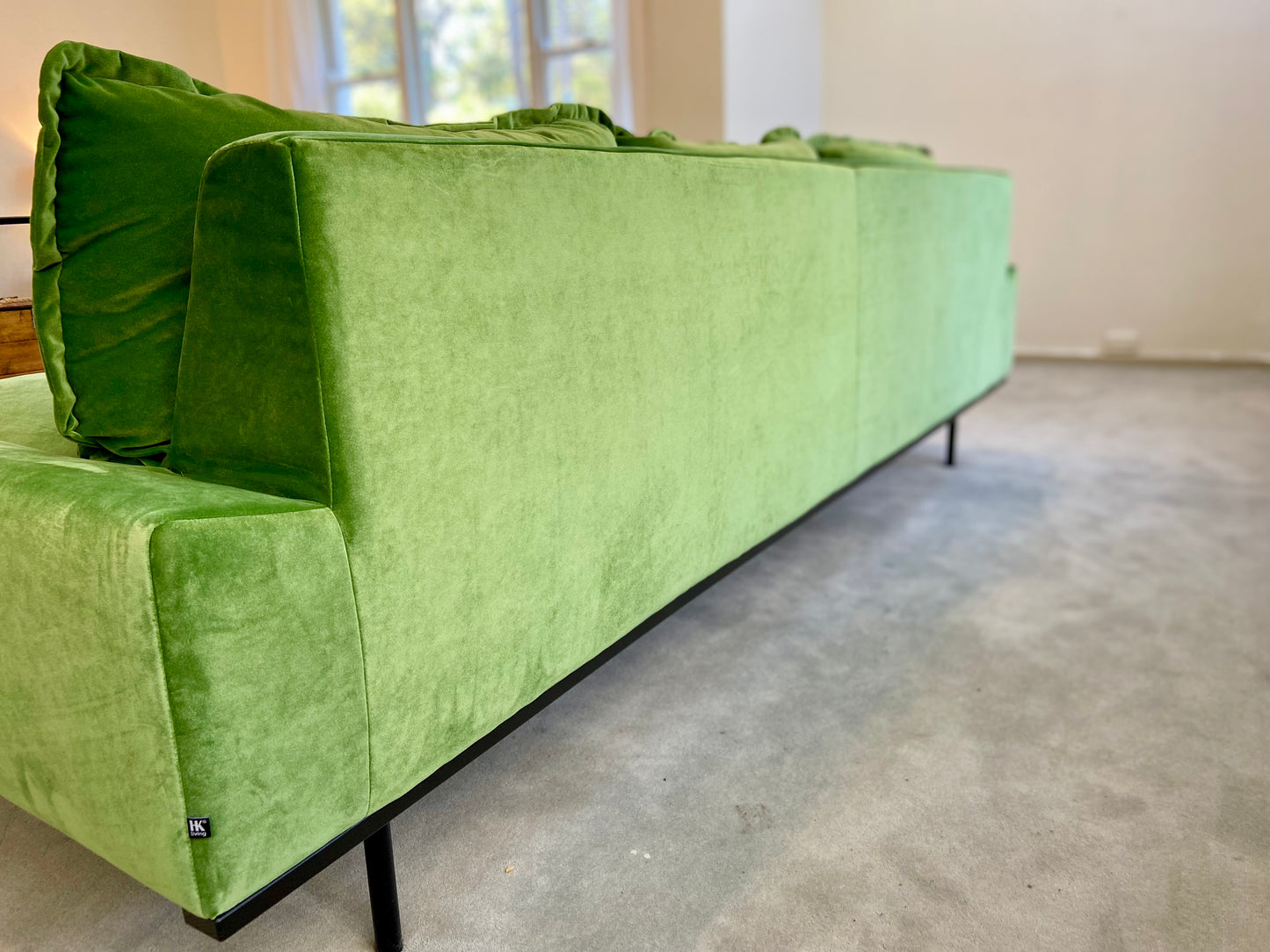 Green Velvet Retro Sofa - Four Seater