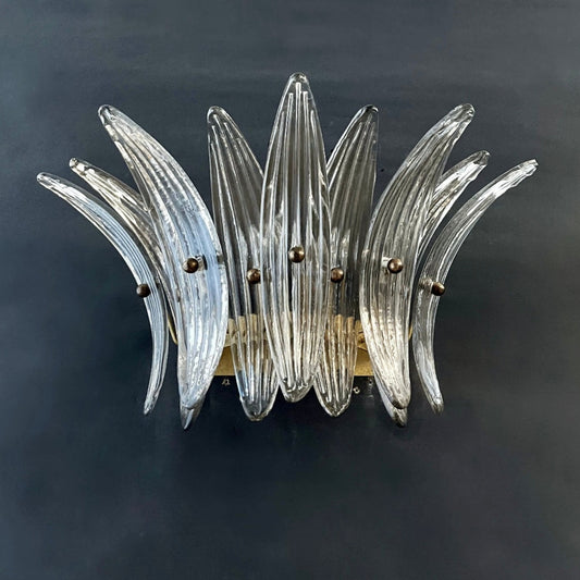 Clear Murano Palmette Sconce, Italy - Two Available