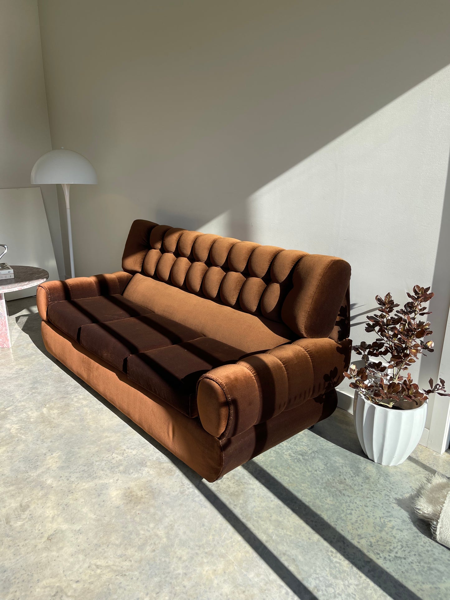 - Vintage Tufted Chocolate Velvet Sofa