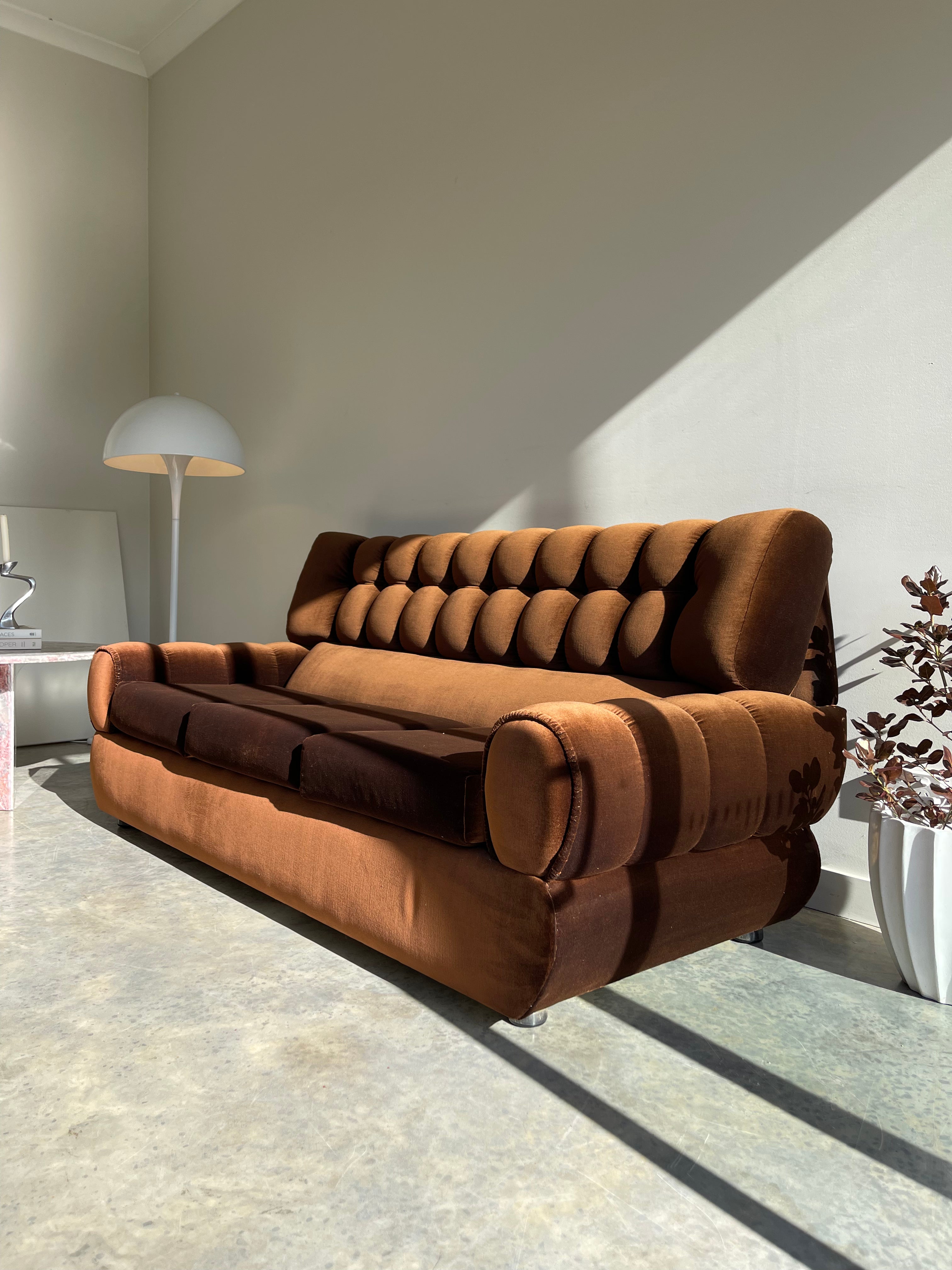 - Vintage Tufted Chocolate Velvet Sofa – Curated Spaces