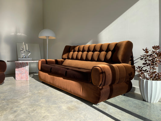 - Vintage Tufted Chocolate Velvet Sofa