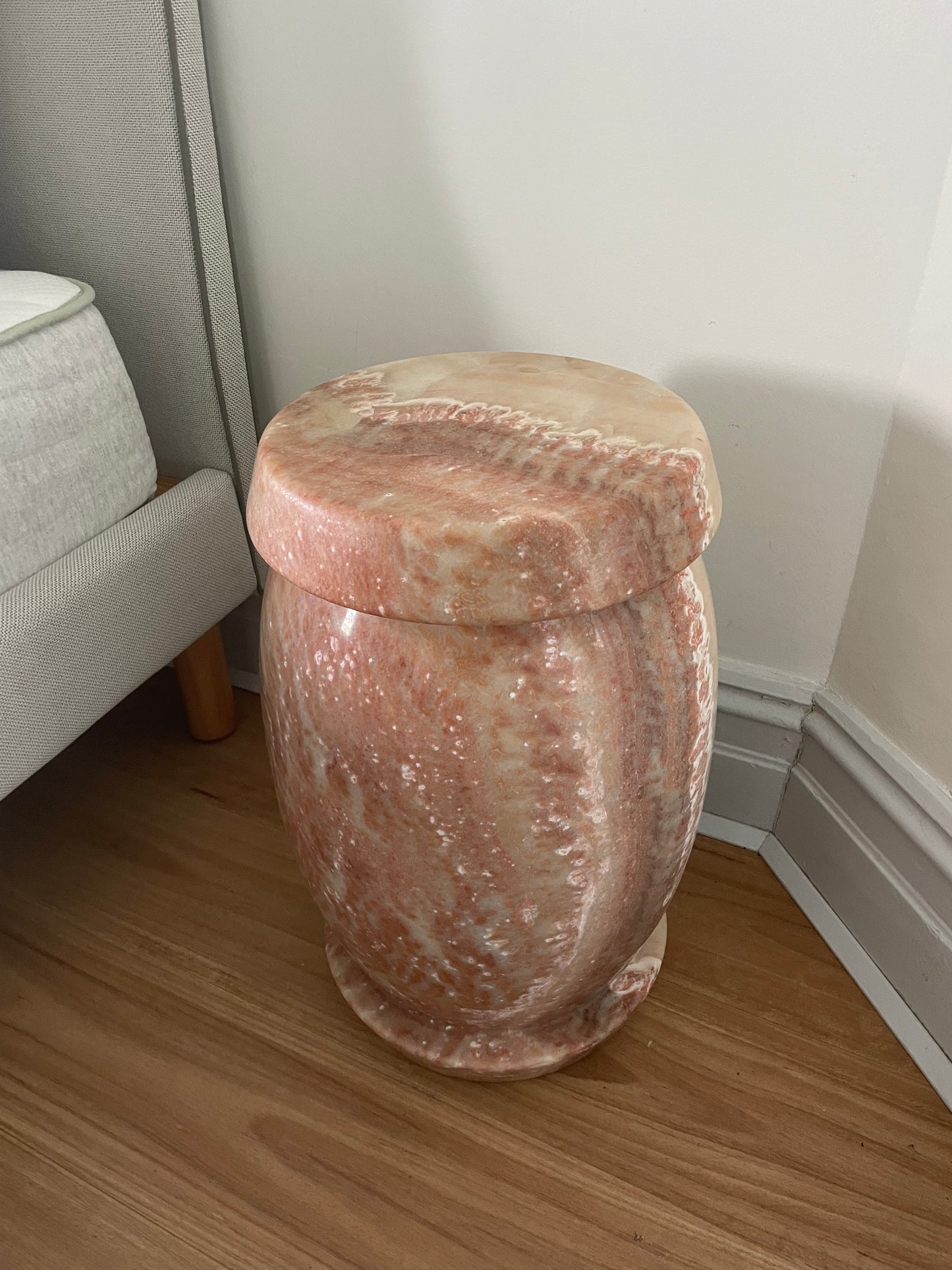 Pink Marble Onyx Stools - Two Available