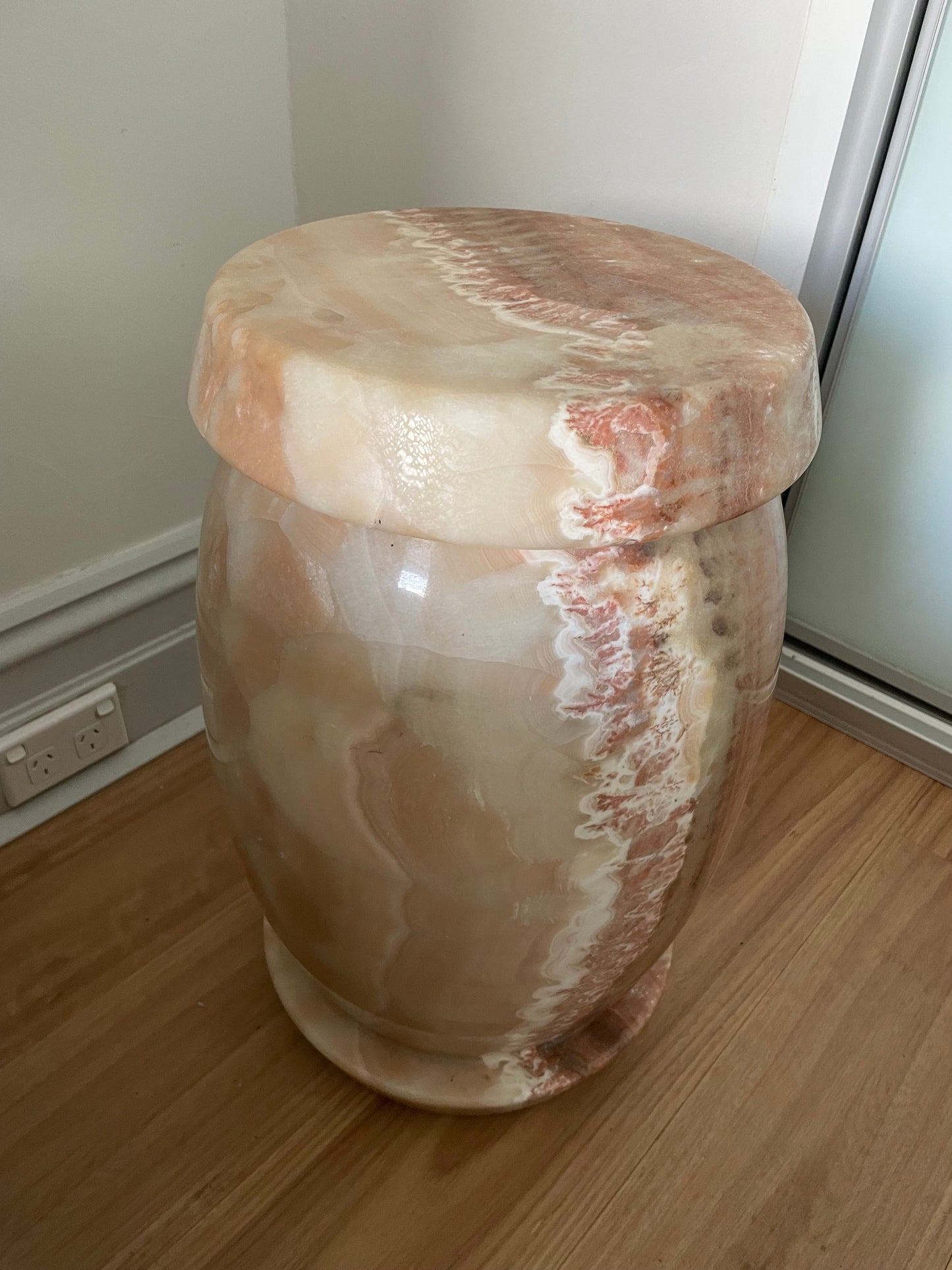 Pink Marble Onyx Stools - Two Available