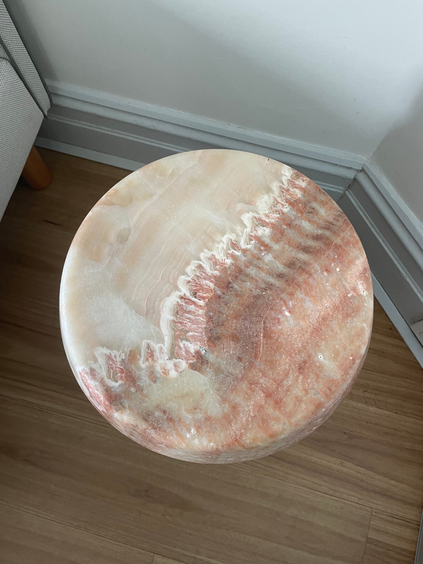 Pink Marble Onyx Stools - Two Available