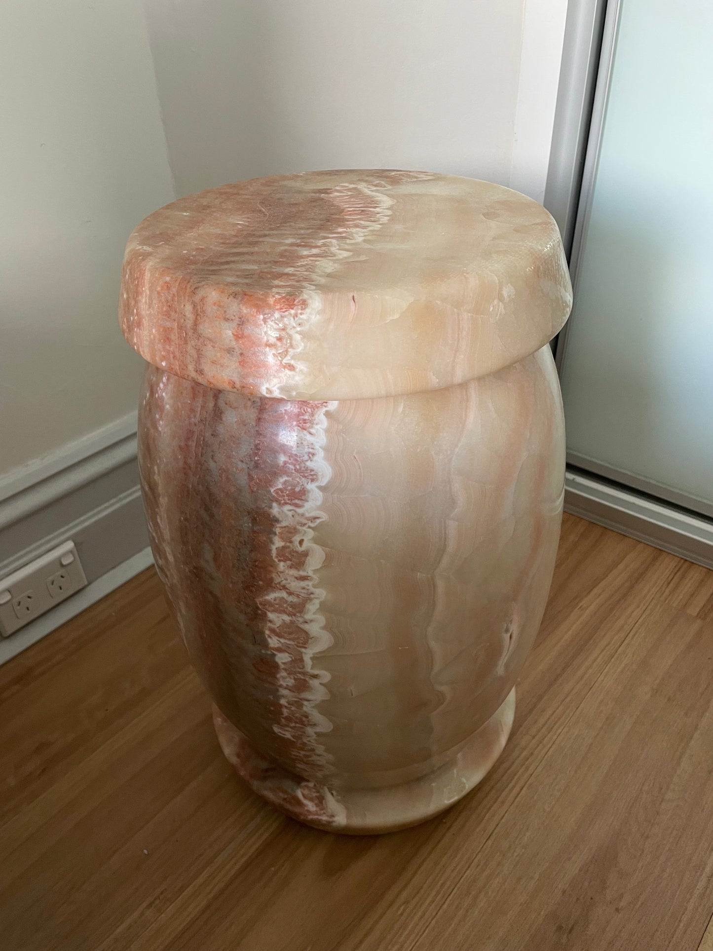 Pink Marble Onyx Stools - Two Available