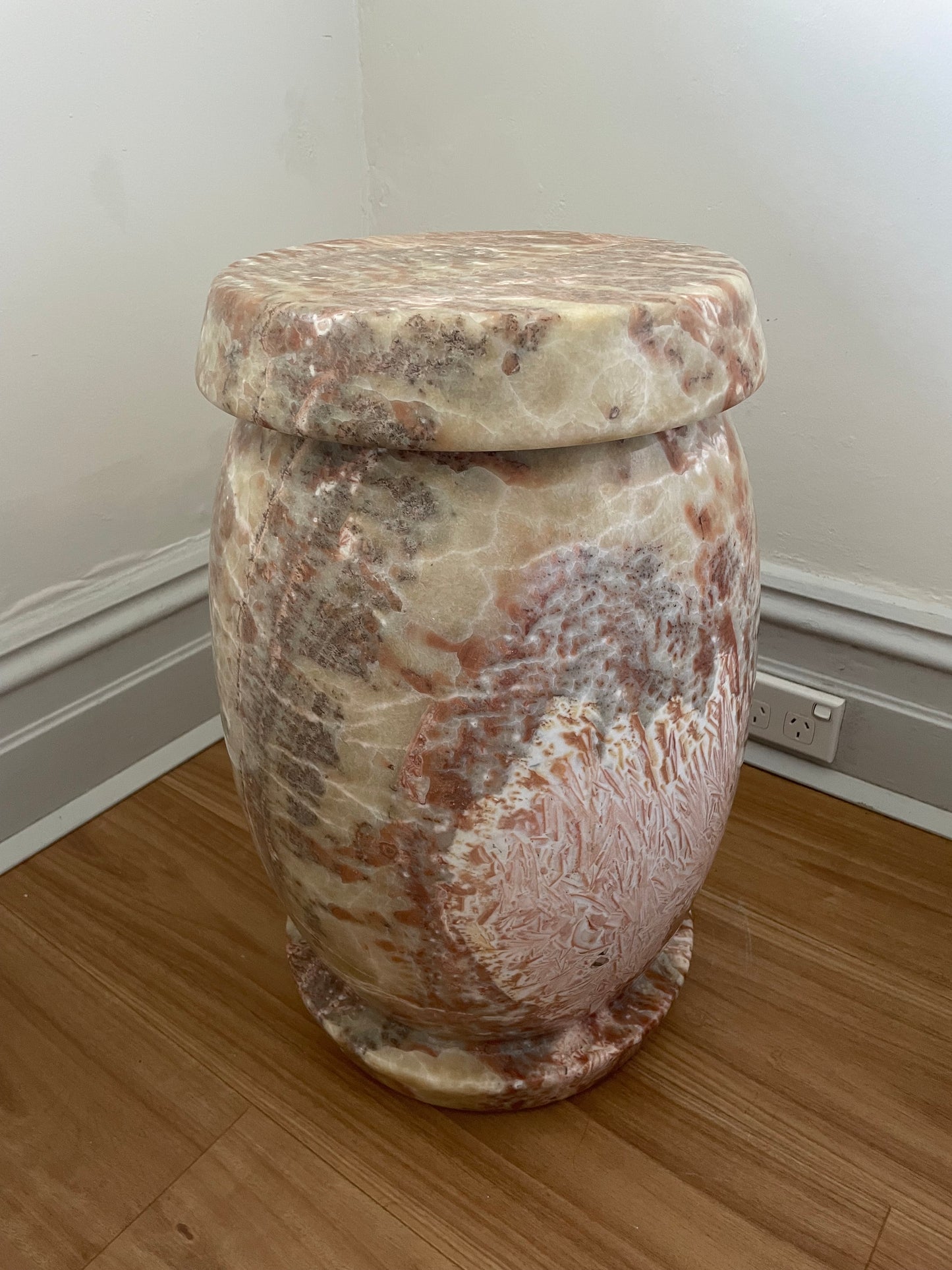 Pink Marble Onyx Stools - Two Available