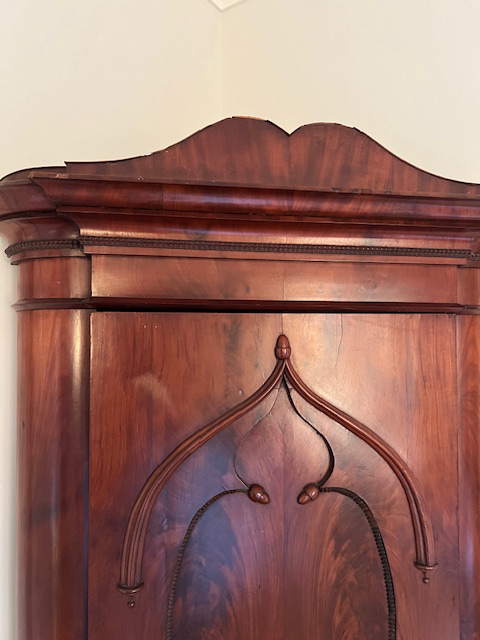 Antique Flambe Mahogany Corner Cabinet