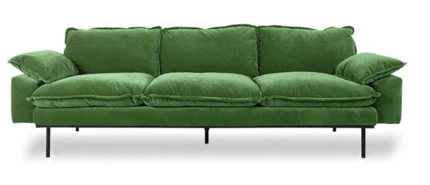 Green Velvet Retro Sofa - Four Seater