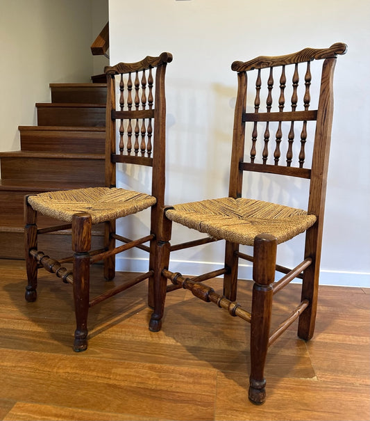 Set of Four Antique English Oak Spindle Back Dining Chairs