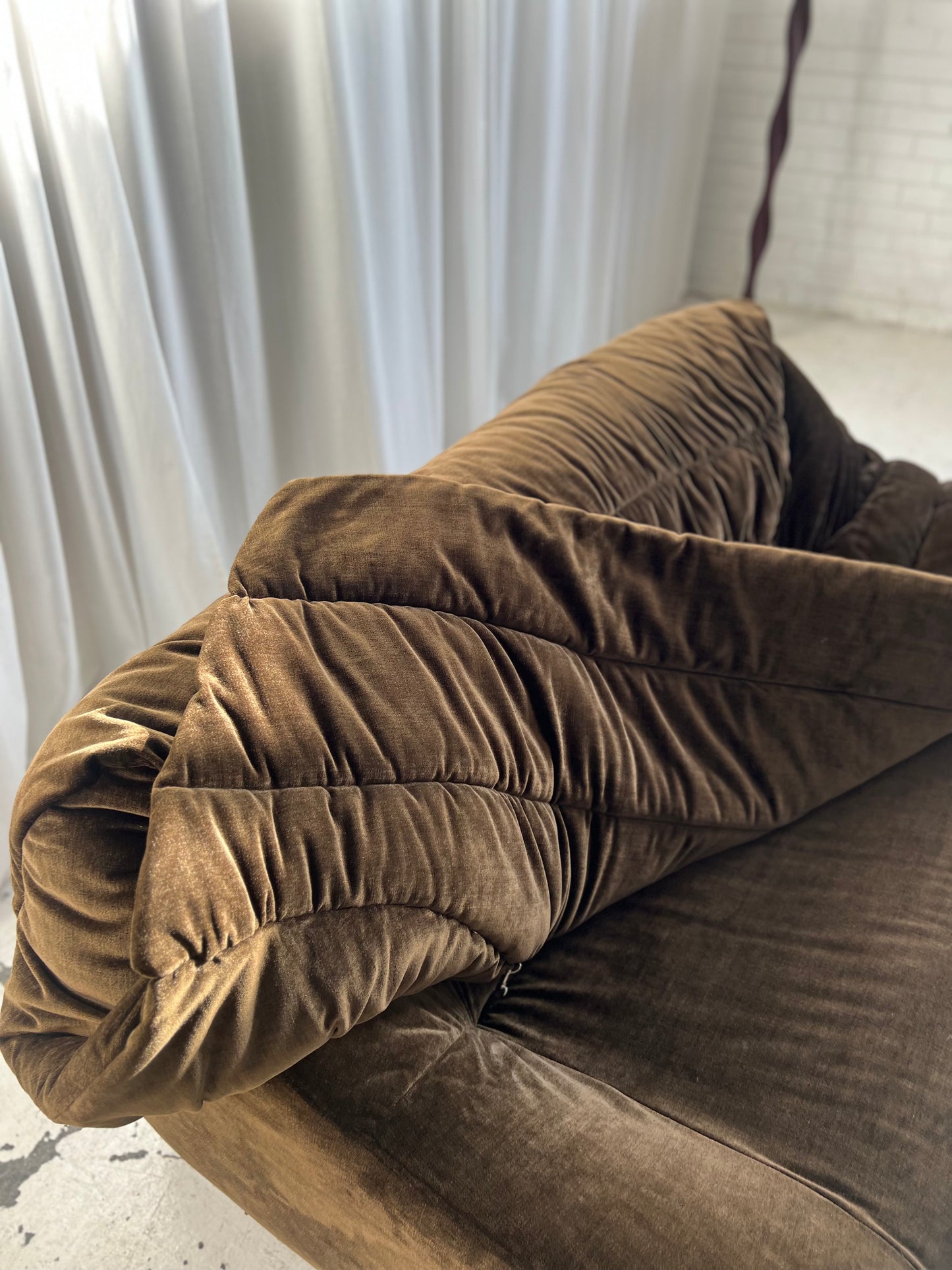 Restored Vintage Chocolate Velvet Sofa