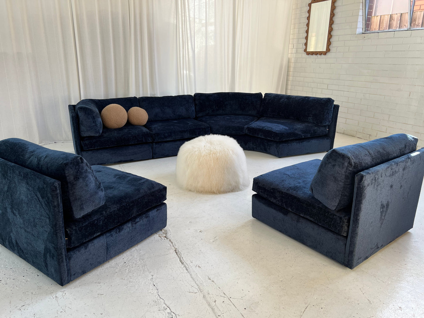 Bespoke Curved Navy Chenille Modular Sofa