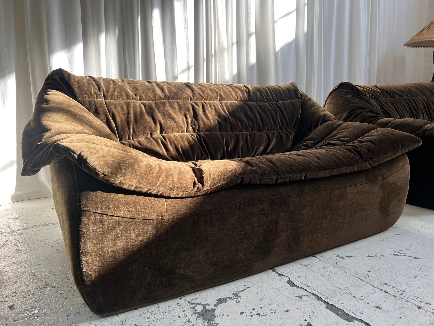 Restored Vintage Chocolate Velvet Sofa