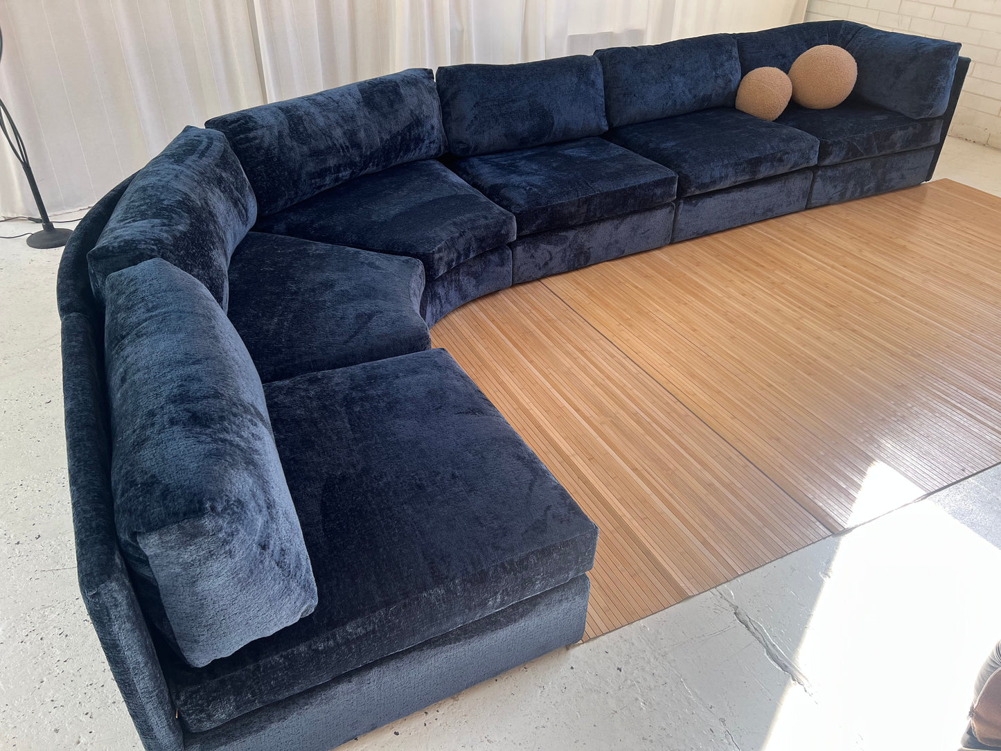 Bespoke Curved Navy Chenille Modular Sofa