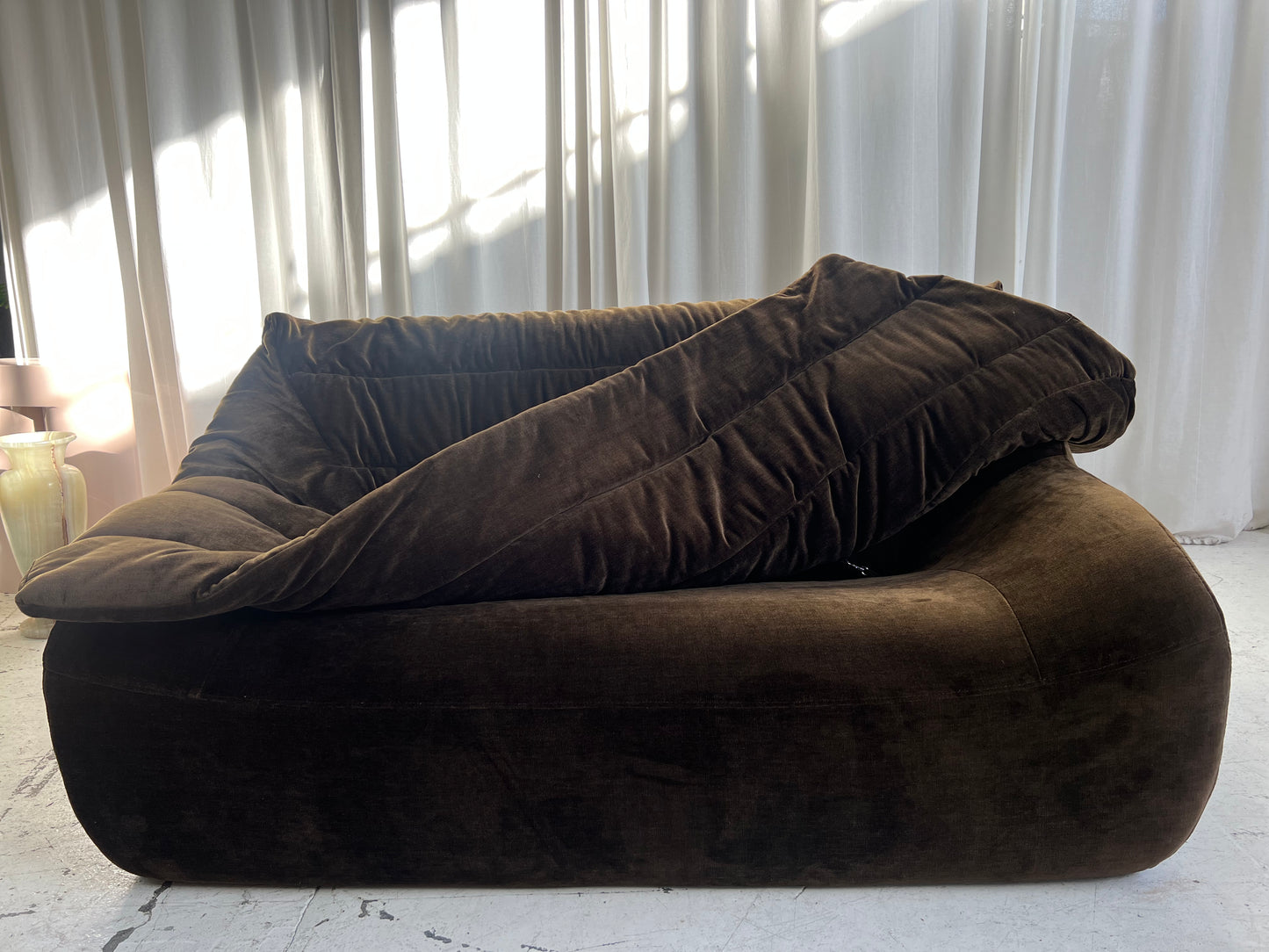 Restored Vintage Chocolate Velvet Sofa