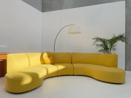 Curved Large Three-Piece Yellow Sofa Set