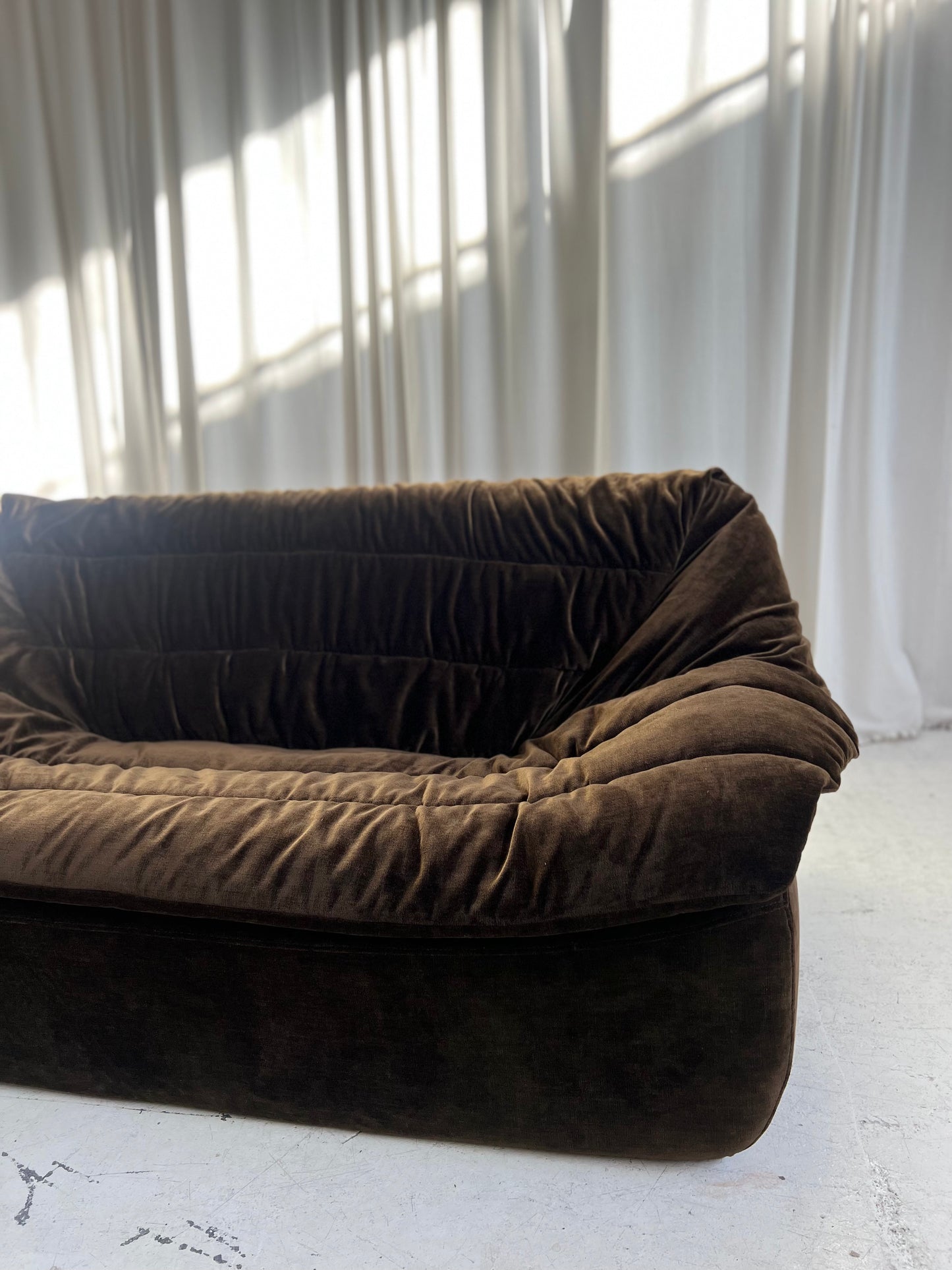 Restored Vintage Chocolate Velvet Sofa